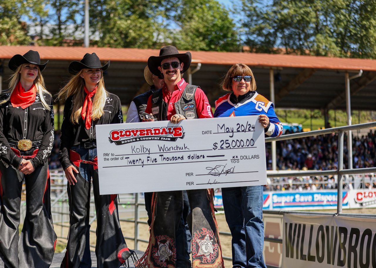 Kolby Wanchuck winner at the Cloverdale Rodeo