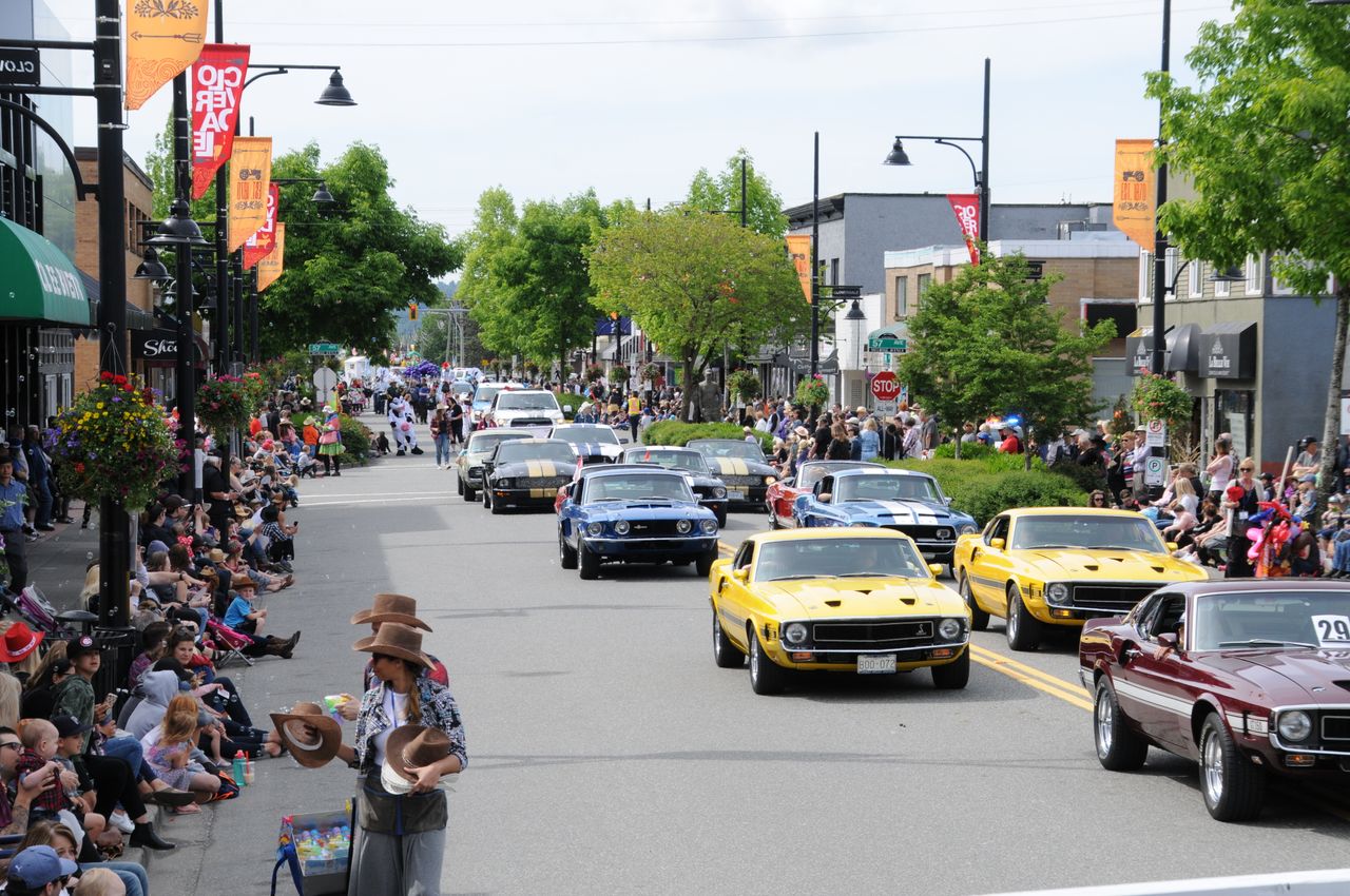 Parade participants and crowd