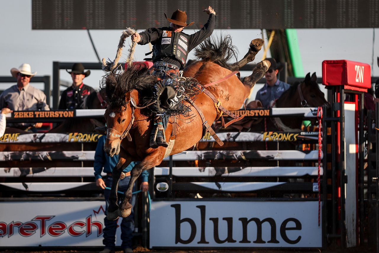 Zeke Thurston in action at the Cloverdale Rodeo