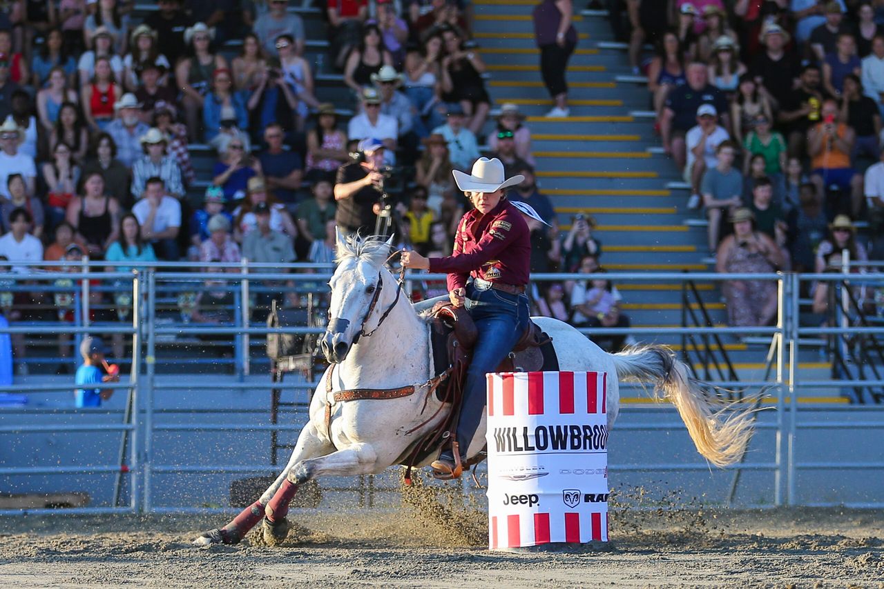 Barrel Rider Jackie Ganter at the 2023 Cloverdale Rodeo - CVR30965-40 - Credit Sean Libin